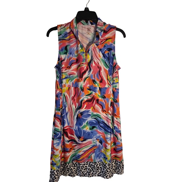 EP New York Dresses & Skirts - EP New York Colorful Abstract Golf Dress Womens M Sleeveless Zip Resort Dress